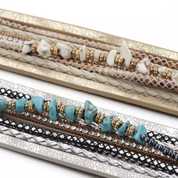 Gold Sparkling Stone Multi Strap Wrap Bracelet - Picture 5 of 6